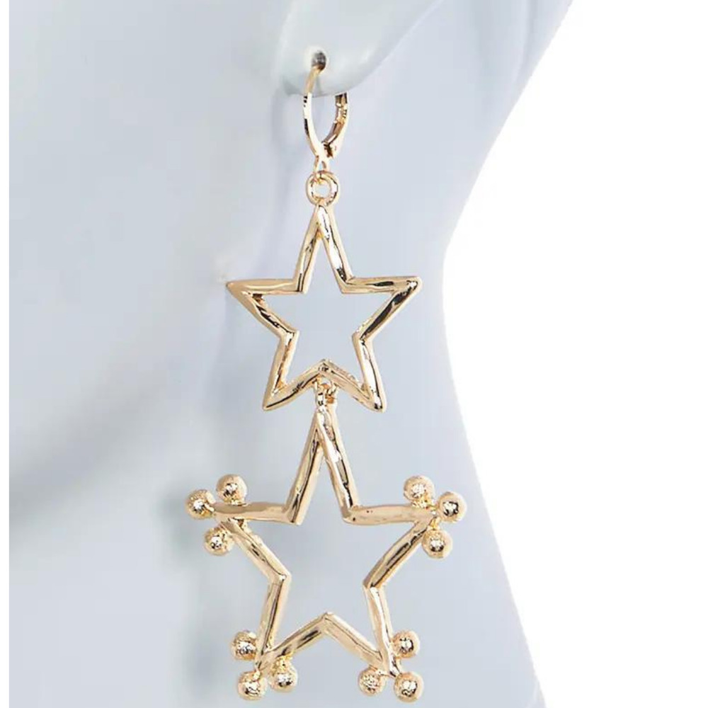 Dangle Gold Star Earrings MELROSE AND MARKET Double Star Crystal Earrings New